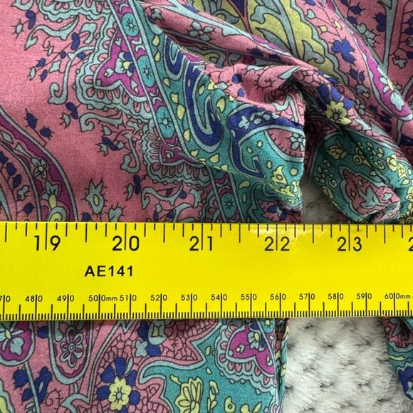 Sundance Top S Pink Paisley Silk Cotton Collared V-Neck Short Sleeve Lightweight - Picture 12 of 14